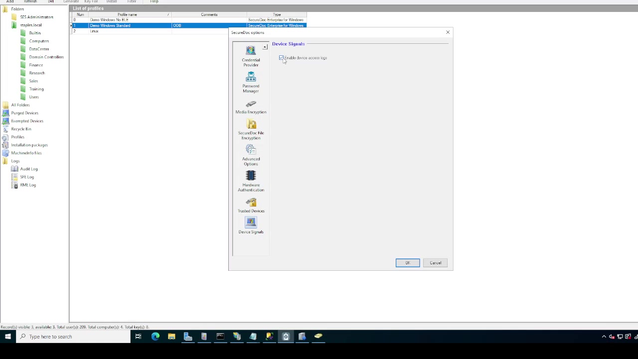 Device Signals enabled - checkbox checked