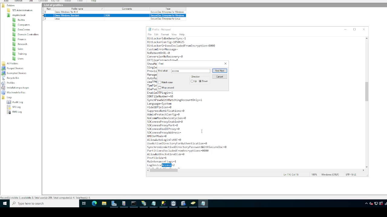 Profile INI file in Notepad with LogDeviceAccess key highlighted