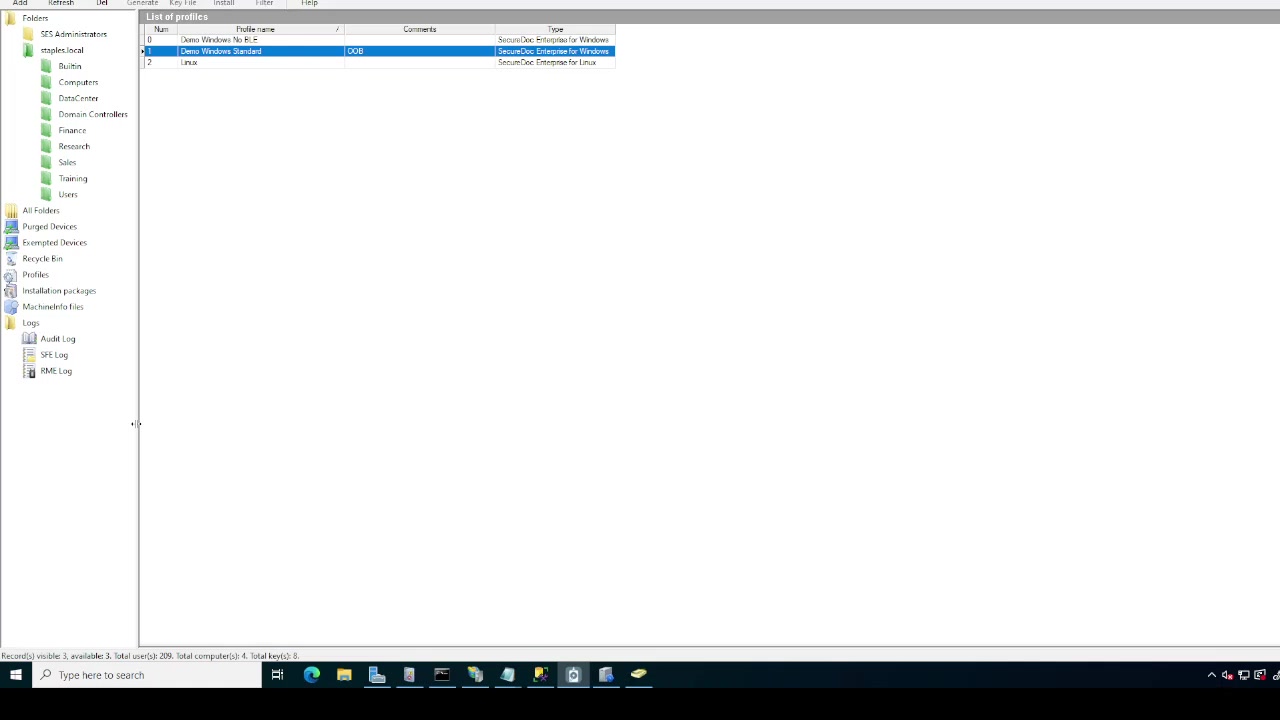 SES Management Console - List of Profiles