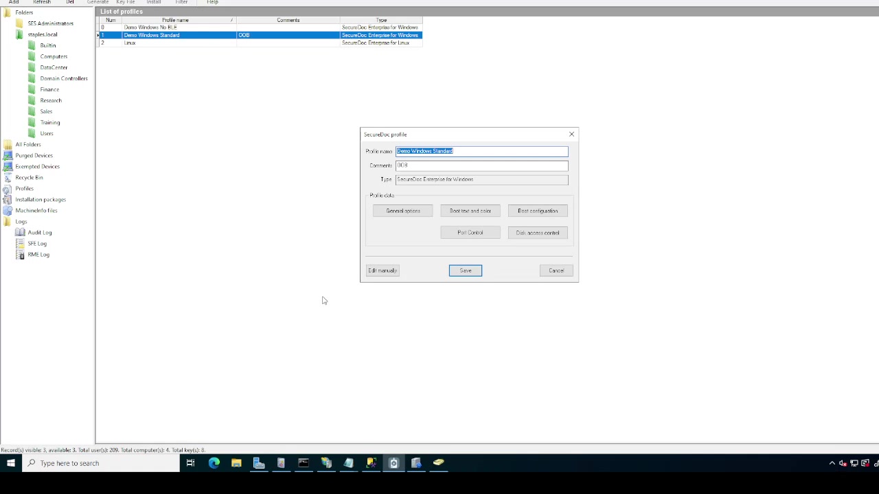 SecureDoc Profile dialog
